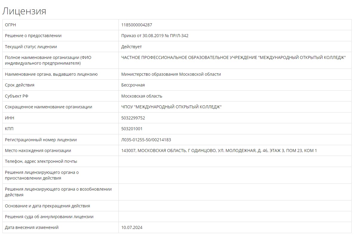 лицензии и аккредитации